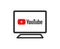 YouTube logo on screen. Social media and video sharing icon with monitor.