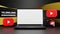 Youtube Subscribers Congratulation with Laptop Mockup. 3D Rendering