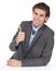 Youve got my approval. A stylish young businessman showing you a thumbs up while isolated on white.