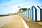 Yport and Fecamp, Normandy. Beach huts or cabins and cliffs. France.