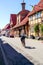 Ystad, Sweden - May 11, 2019: Typical architectural street scene from the small Swedish city Ystad in south Sweden