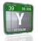 Yttrium symbol in square shape with metallic border and transparent background with reflection on the floor. 3D render