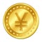 Yuan and Yen currency gold coin with stars. Vector illustration isolated on white background. Editable elements and glare.