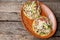 Yucatecan salbutes with chicken meat on wooden background