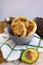 Yucca bread with avocado on Wood background