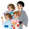 Yukata family Isolated,Waist Up