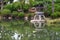 The Yukimi-doro stone  lantern in the garden of Osaka castle. Osaka. Japan