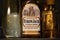 Yukon Jack honey whisky liqueur bottle label closeup on bar shelf