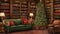Yuletide Literary Retreat: Classical Library with Christmas Tree and Sofa