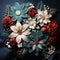 Yuletide Yarn Knit and crochet-pattern of flowers, red blue and white