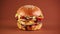 Yummy burger or cheeseburger rotation on a brown background.