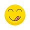 Yummy icon. Hungry smiling face with mouth and tongue emoji. Delicious, healthy funny lunch tasty mood smile avatar happy yellow