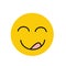 Yummy icon. Hungry smiling face with mouth and tongue emoji. Delicious, healthy funny lunch tasty mood smile avatar happy yellow