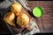 Yummy samosa with meat and green dip