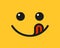 Yummy smile emoji with tongue lick mouth. Delicious tasty food symbol for social network. Yummy and hungry icon. Savory
