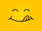 Yummy smile yellow background, cartoon line emoticon lick lips, delicious tasty eating emoji face