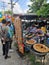 Yummy Thai sausage on sale in Sanpatong Saturday buffalo morning market in Chiang Mai Thailand.