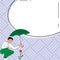 Yung man holding umbrella sitting and looking at rose. Save the flower from rain. Blank white space for text on colored