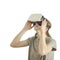 Yuong woman with glasses of virtual reality. White background