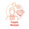 Yuppie lifestyle red concept icon. Young urban professional idea thin line illustration. Business person. Well paid