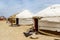 Yurt campsite in the Kyzylkum desert in Northern Uzbekistan, Asia