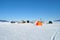 Yurt on Lake Baikal. Tents on Lake Baikal. Winter in Siberia. The dwelling of local residents.