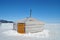 Yurt on Lake Baikal. Tents on Lake Baikal. Winter in Siberia. The dwelling of local residents.