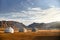 Yurt nomadic houses at mountains