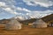 Yurt nomadic houses at mountains