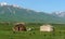 Yurts in Kyrgyzstan landscape