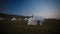 Yurts at the shore of Song Kol Lake at the dawn, Kyrgyzstan