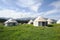 Yurts with white clouds