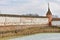 Yuryev-Polsky / Russia - March 7, 2020: Walls and pond in Mikhailo-Arkhangelsk monastery