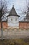 Yuryev-Polsky / Russia - March 7, 2020: Walls and pond in Mikhailo-Arkhangelsk monastery