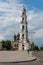 Yuryevets, Russia, July 5, 2023. The high bell tower of a dilapidated temple.