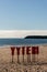 Yyteri Beach and sand dunes on the shore of Baltic Sea in Pori, Finland with Yyteri sign on the foreground