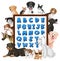 A-Z Alphabet board with many different types of dogs