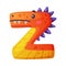 Z consonant letter dino font. Dinosaur alphabet, cute dino effect letter sign, abc for kids, nursery, birthday party