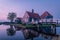 Zaanse Schans Netherlands a Dutch windmill village during sunset whit wooden house holland