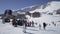 Zabljak, Montenegro - February 17, 2019: queue at the ski lift and snow slopes of Savin Kuk ski resort