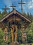 Zabnica, Poland, July 27, 2022: Wayside shrines and saints and various sculptures in the village of Zabnica in the Beskid Zywiecki