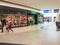 Zabrze. Poland 8 May 2021. Mall people background in Platan City Center Zabrze. Interior of retail centre store in soft