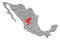 Zacatecas red highlighted in map of Mexico