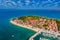 Zadar, Croatia - Aerial view of Zadar with yacht marina, sailboats, yachts, blue sky and turquoise Adriatic sea water