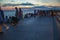 Zadar, Croatia - July 26 2018: Waterfront of Zadar at night. People exploring the Sea Organ which is an experimental musical