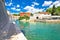 Zadar. Historic Fosa harbor bay in Zadar boats and architecture colorful view