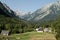 Zadnja Trenta valley with the summit of Bavski Grintavec in Triglav national park in Julian Alps in Slovenia