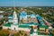 Zadonsk, Russia. Vladimir Cathedral of the Zadonsk Nativity of mother of God monastery, aerial view