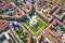 Zagreb aerial. The Mestrovic Pavilion on the Square of the Victims of Fascism in central Zagreb aerial view