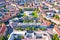 Zagreb aerial. The Mestrovic Pavilion on the Square of the Victims of Fascism in central Zagreb aerial view